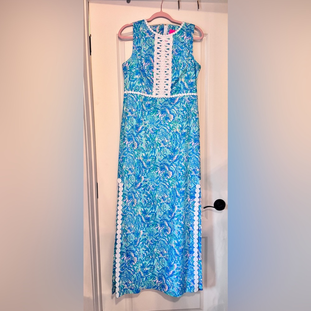 Lilly Pulitzer Blue and White A-line Maxi Dress